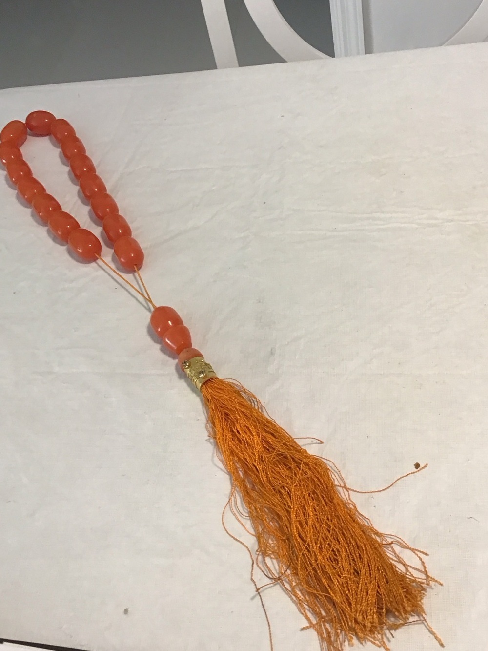 Orange Beaded Tassel Necklace - Komboloi Worry Beads. #221